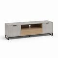 TV-Lowboard 160 x 40 x 50 cm aus MDF mit geriffelter Front in Grau Eiche und Schwarz