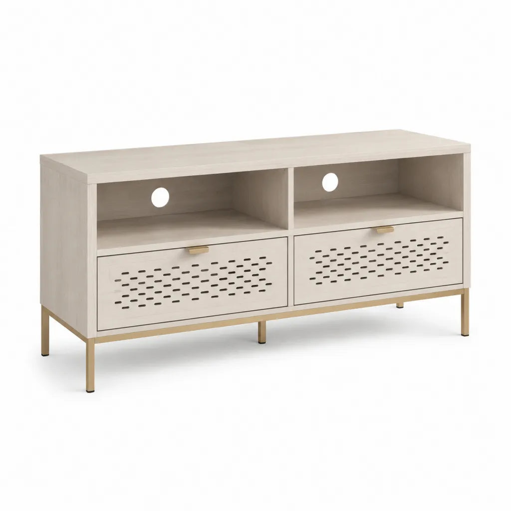 TV-Lowboard mit 2 Schubladen 120 x 40 x 65 cm aus melaminbeschichteter Spanplatte rechteckig Beige Gold