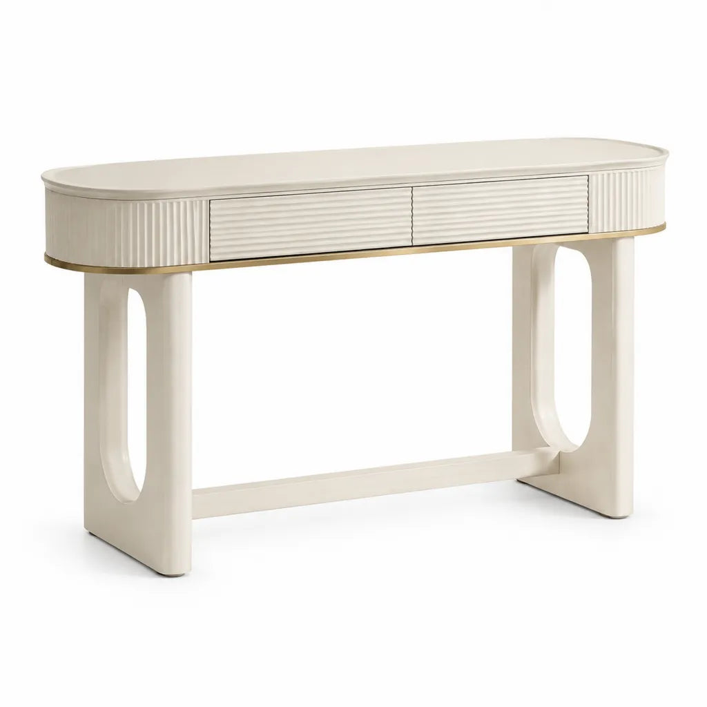 Konsolentisch mit 2 Schubladen MDF oval Creme Gold 120 x 40 x 80 cm