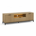 TV Lowboard 160 x 40 x 60 cm aus MDF mit Eichenholzdekor rechteckig Natur Schwarz mit LED-Beleuchtung