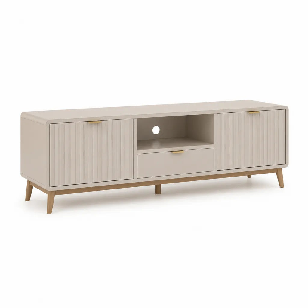 TV-Lowboard mit 2 Turen und Schublade aus MDF 160 x 40 x 55 cm Beige Naturholz
