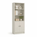 Bucherregal mit 2 Turen und 3 offenen Fachern aus melaminharzbeschichteter Spanplatte rechteckig Beige 60 x 30 x 180 cm