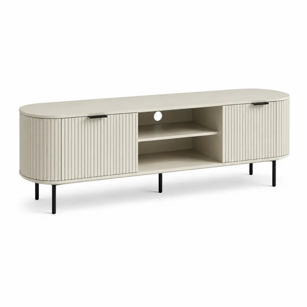 TV-Lowboard 180 x 40 x 55 cm MDF mit geriffelter Front cremeweiss