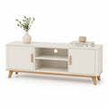 TV Lowboard mit 2 Turen und offenen Fachern MDF rechteckig Weiss Natur 140 x 40 x 50 cm