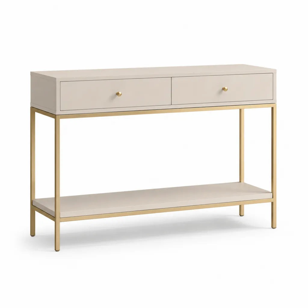 Konsolentisch mit 2 Schubladen MDF Stahl rechteckig Beige Gold 110 x 35 x 80 cm