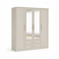 Kleiderschrank 4-turig mit 2 Spiegelturen und 2 Schubladen 200 x 52 x 200 cm Spanplatte Beige