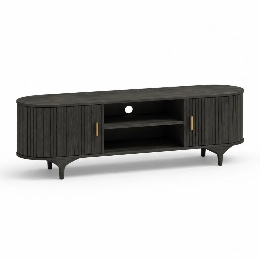 TV-Lowboard mit 2 Turen und Kabeldurchlass MDF Schwarz Gold 160 x 40 x 55 cm