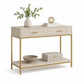 Konsolentisch mit 2 Schubladen und Ablage 120 x 35 x 80 cm MDF und Stahl rechteckig Beige Gold