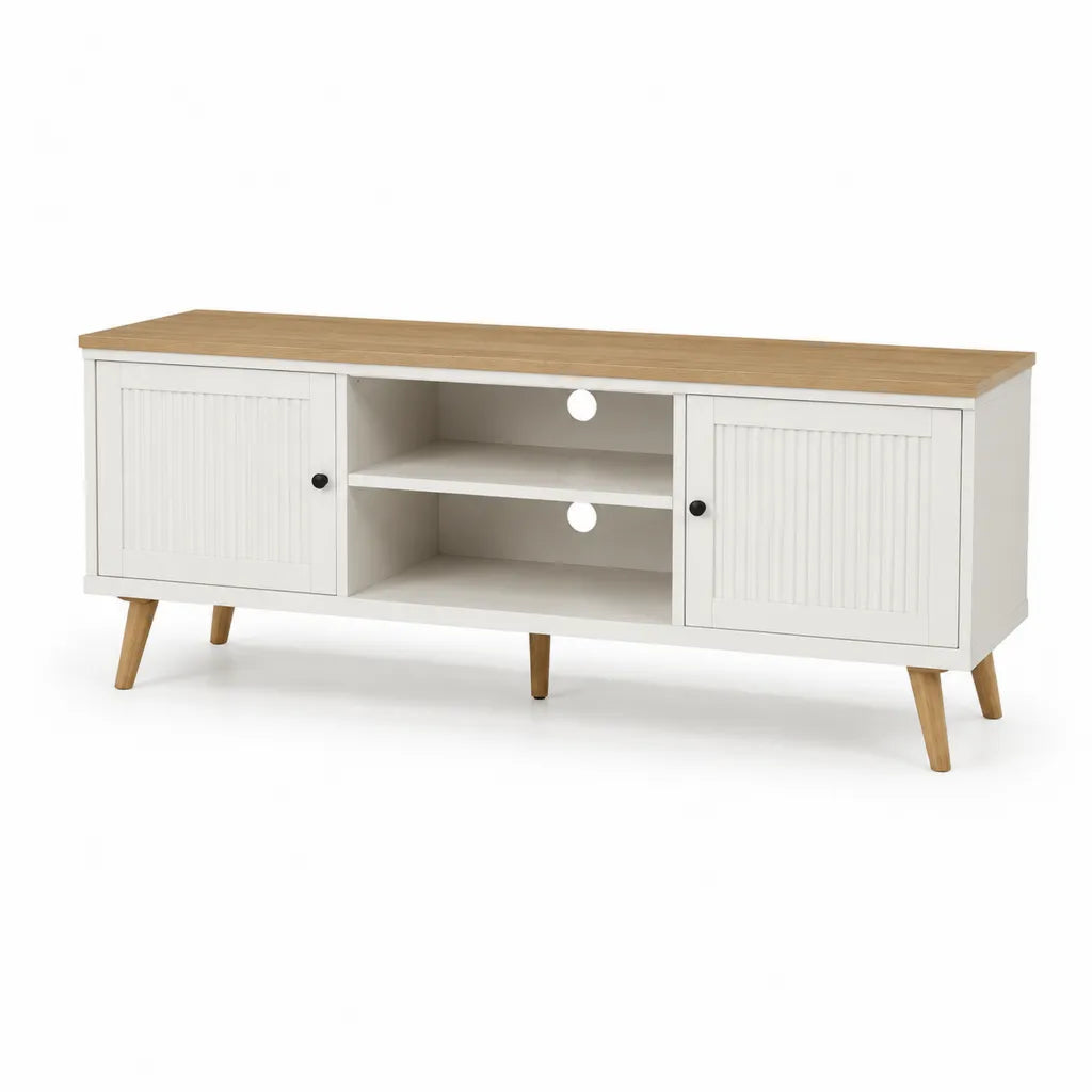 TV-Lowboard Fernsehtisch 160 x 40 x 60 cm MDF Rechteckig Weiss Eiche